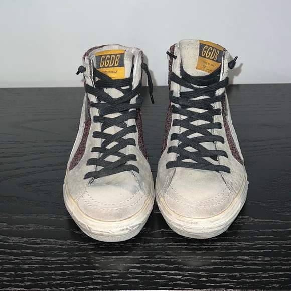 Golden Goose Slides Burgundy Leather Glitter Sneakers EUR 38 - Picture 2 of 12